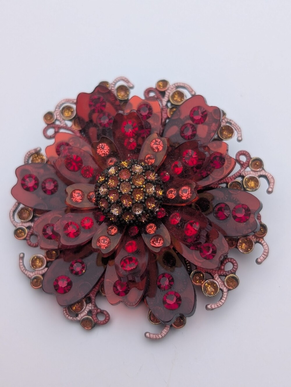 Candy apple red flower crystal rhinestone fashion brooch